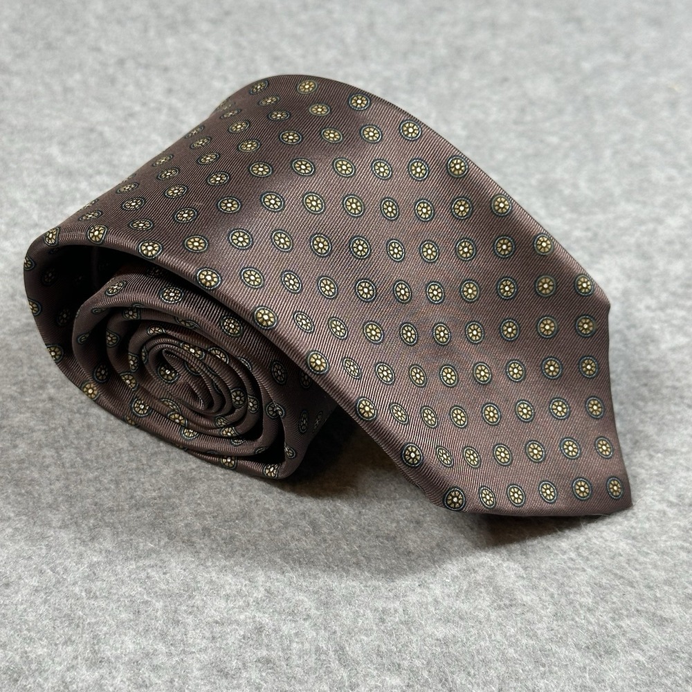 John Comfort London Silk Necktie Brown Medallion Dot Classic Tie 55x3in